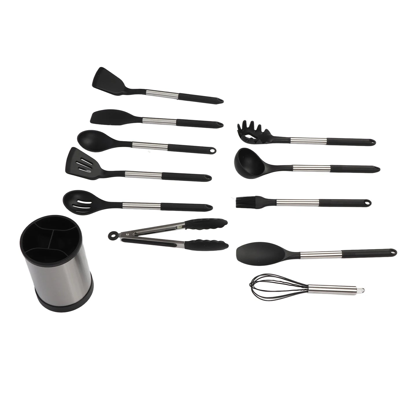 Kitchen Utensils Set Silicone Stainless Steel Handle Non Slip Heat Resistant Cooking Utensils Set for Home Apartments