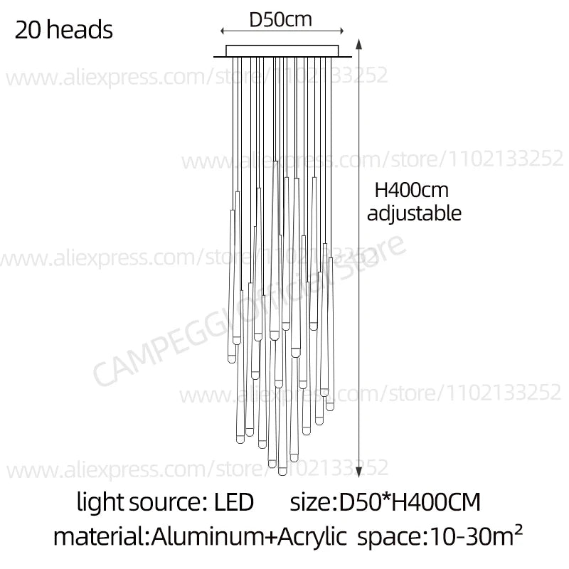 Conical Long Chandelier LED Nordic Chandelier Designer Modern Chandelier Interior Decoration Lighting High-Rise Long Chandelier