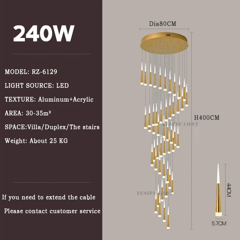 Meteor Shower Chandelier Spiral Staircase Long Chandelier Villa Ceiling Chandelier LOFT Restaurant Chandelier Can Be Customized
