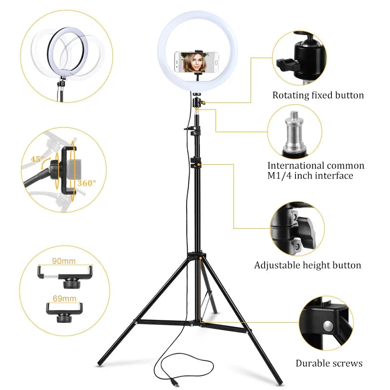 2025 Hot Sell 10 Inch Led Ring Light With 19cm or 160cm 200cn Tripod Stand for youtube Live Show