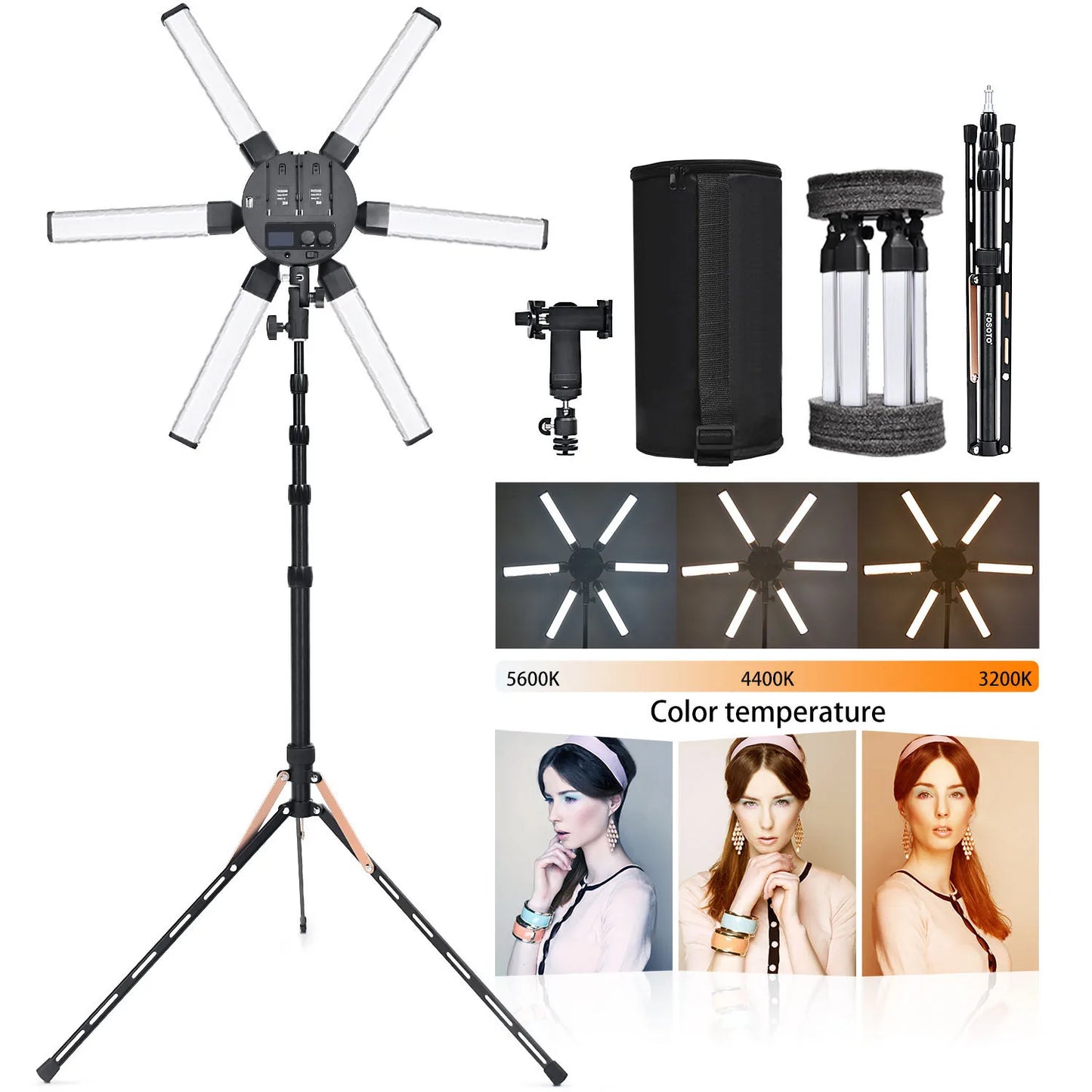 FOSOTO FT-06mini 60w 6 Tubes Led SuperStar LED Ring Light Photographic Light With Tripod Stand for Camera Phone Make Up,Live