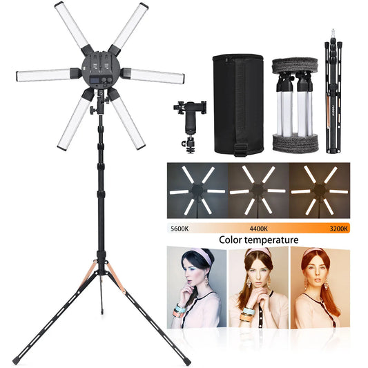 FOSOTO FT-06mini 60w 6 Tubes Led SuperStar LED Ring Light Photographic Light With Tripod Stand for Camera Phone Make Up,Live