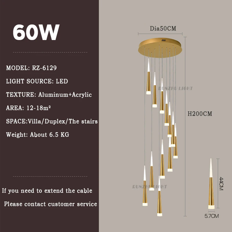 Meteor Shower Chandelier Spiral Staircase Long Chandelier Villa Ceiling Chandelier LOFT Restaurant Chandelier Can Be Customized