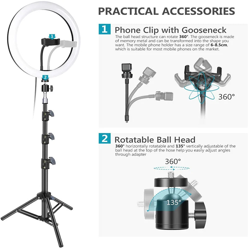2025 Hot Sell 10 Inch Led Ring Light With 19cm or 160cm 200cn Tripod Stand for youtube Live Show