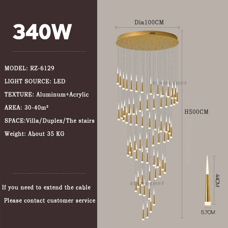 Meteor Shower Chandelier Spiral Staircase Long Chandelier Villa Ceiling Chandelier LOFT Restaurant Chandelier Can Be Customized