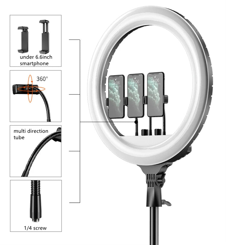 18 Inch Round Lamp Barber Chest Holder Hair Extensions Ring Light Ringlight Wall Mount for Barber Shop Live Streaming Recording