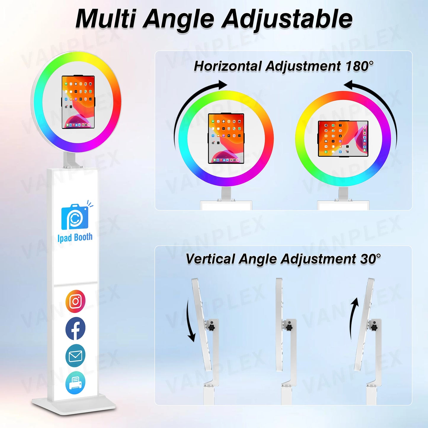 Universal Metal iPad Photo Booth with RGB Ring Light, Flight Case & 2YR Warranty - Factory Direct