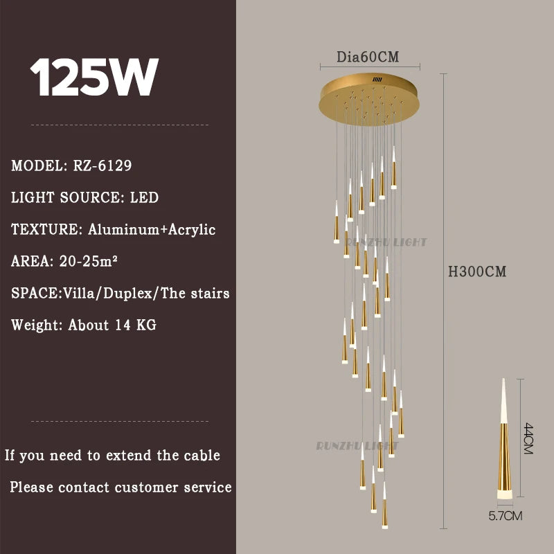 Meteor Shower Chandelier Spiral Staircase Long Chandelier Villa Ceiling Chandelier LOFT Restaurant Chandelier Can Be Customized