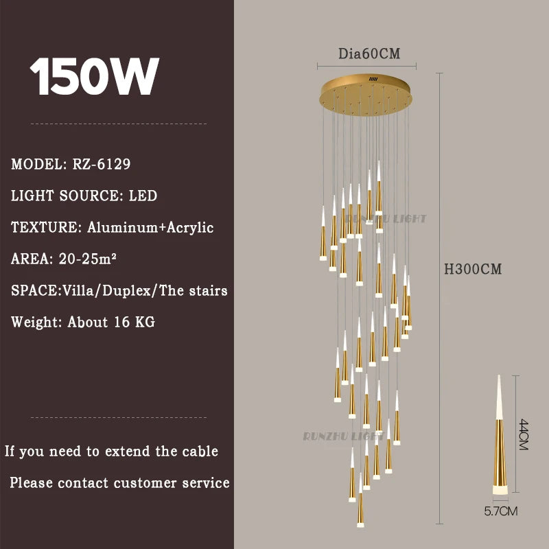 Meteor Shower Chandelier Spiral Staircase Long Chandelier Villa Ceiling Chandelier LOFT Restaurant Chandelier Can Be Customized
