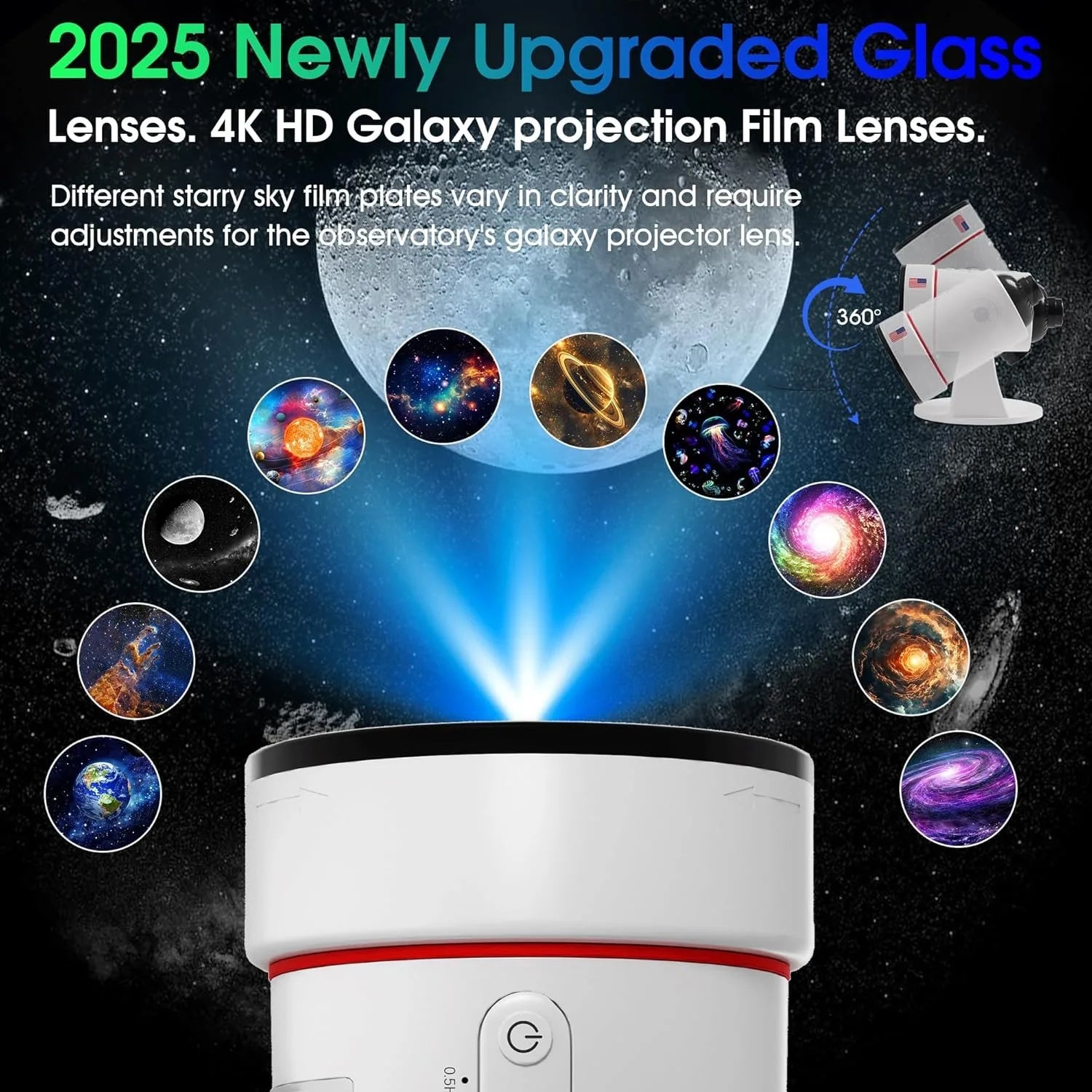 Galaxy Projector with 10 Slides Image Planetarium BedRoom Decor Lights 360° Rotation 1/2/4Timer off &8 LED Color Night Light Wattsspeed