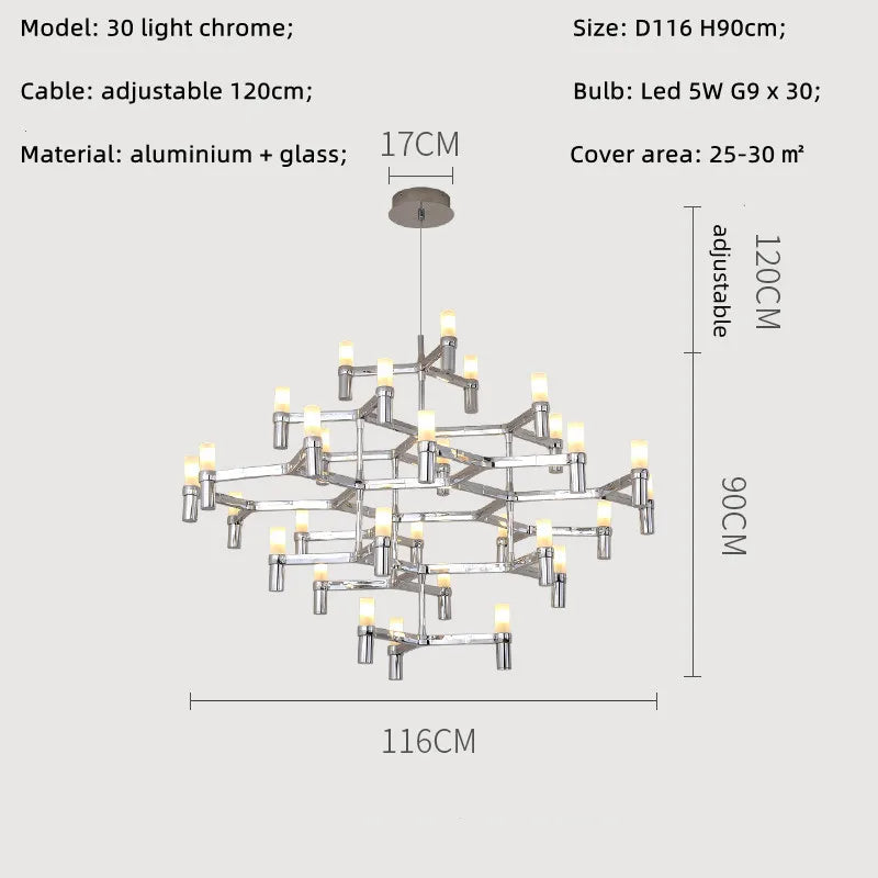 Crown Major Chandelier Nordic Tube Silver Chandelier Modern Led Art Designer Luxury Chandelier For Kitchen Hotel Big Chandelier