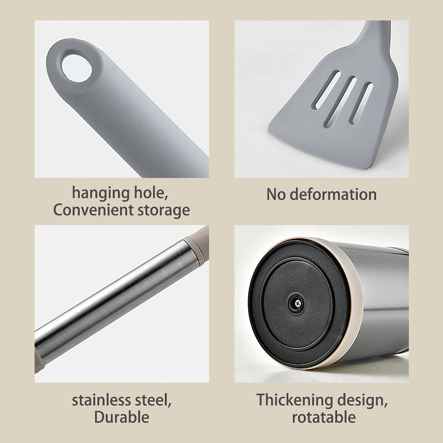Kitchen Utensils Set Silicone Stainless Steel Handle Non Slip Heat Resistant Cooking Utensils Set for Home Apartments