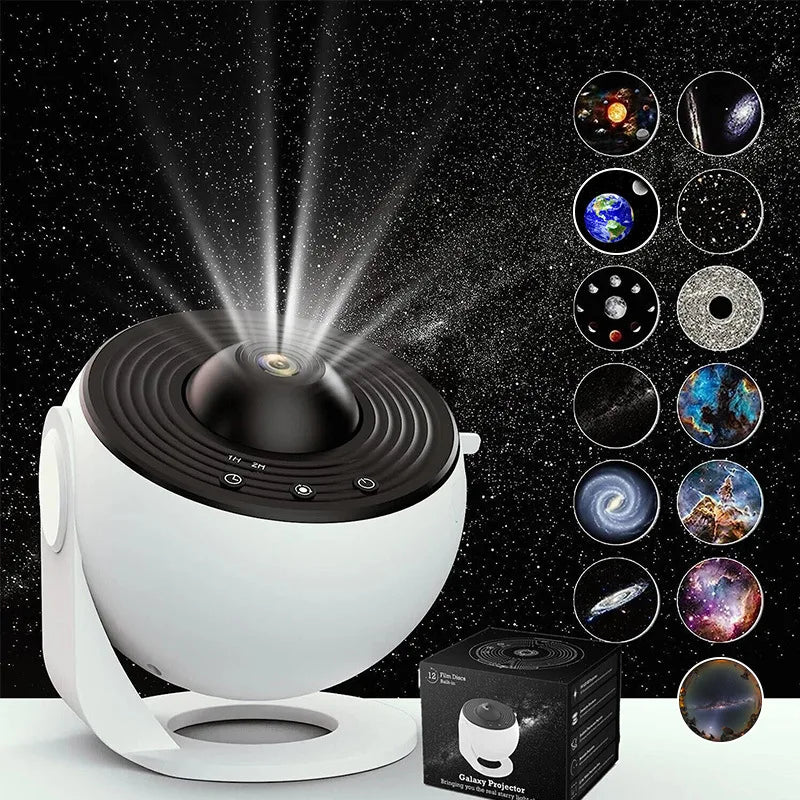 Galaxy Star Projector with 13 HD Film Slides 5W LED 6500K, 26.4m² Coverage Quiet Rotation Home Planetarium Night Light