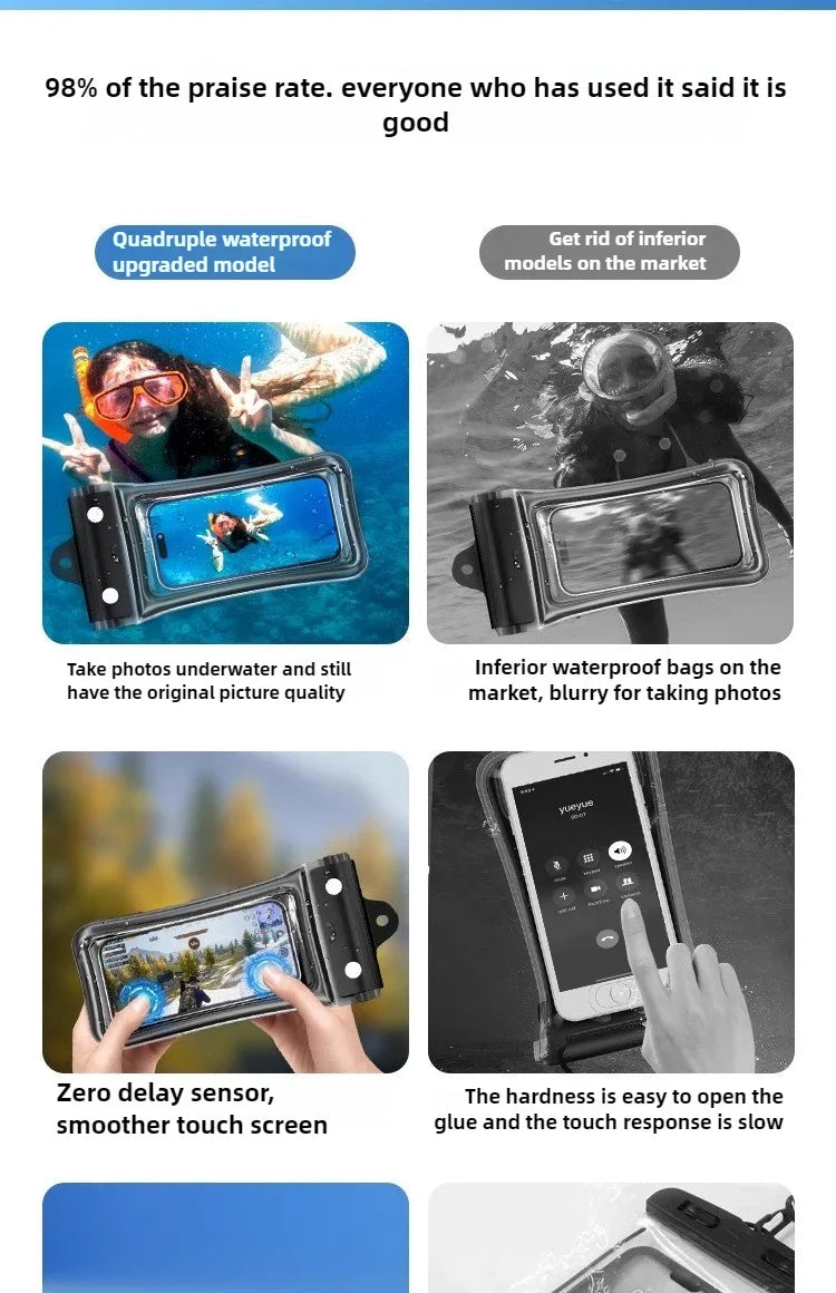 Universal Waterproof Phone Bag With Lanyard, Touchscreen-sea