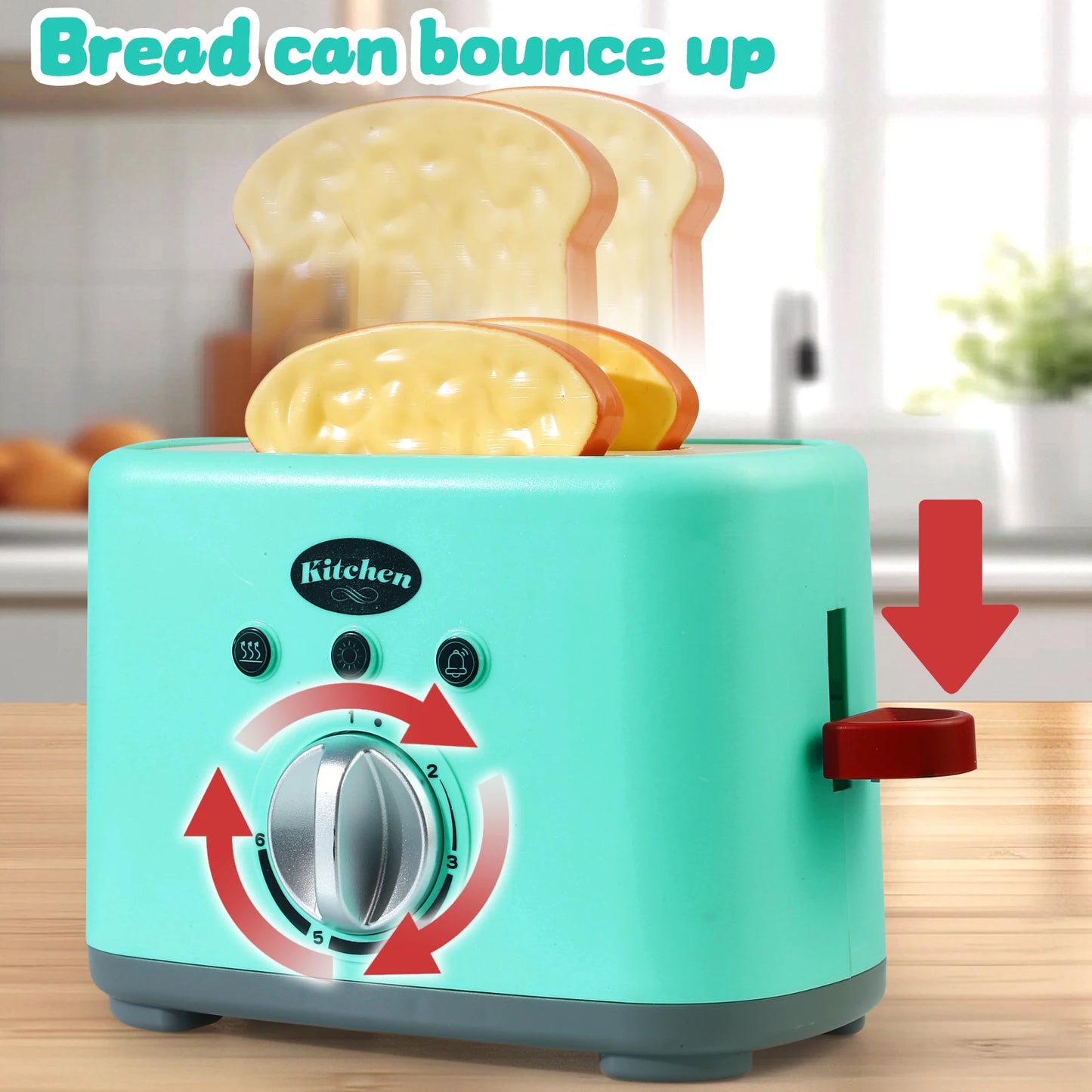 Wooden Toaster Toy, Kids Pretend Play Kitchen Toys Set, Breakfast Toy, For Boys and Girls, Back to school/Halloween/Christmas