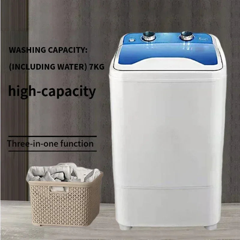 Home 7.5L large bucket 3-in-1 washing machine semi-automatic, stainless steel drainage basket, can wash underwear, socks, shoes