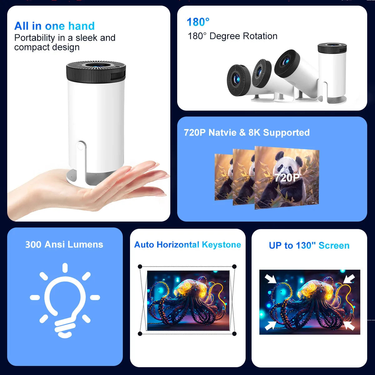 Powerful Portable Projector with Wifi and Bluetooth 1080P Supports 4K Android 11 Home Cinema Outdoor proyector
