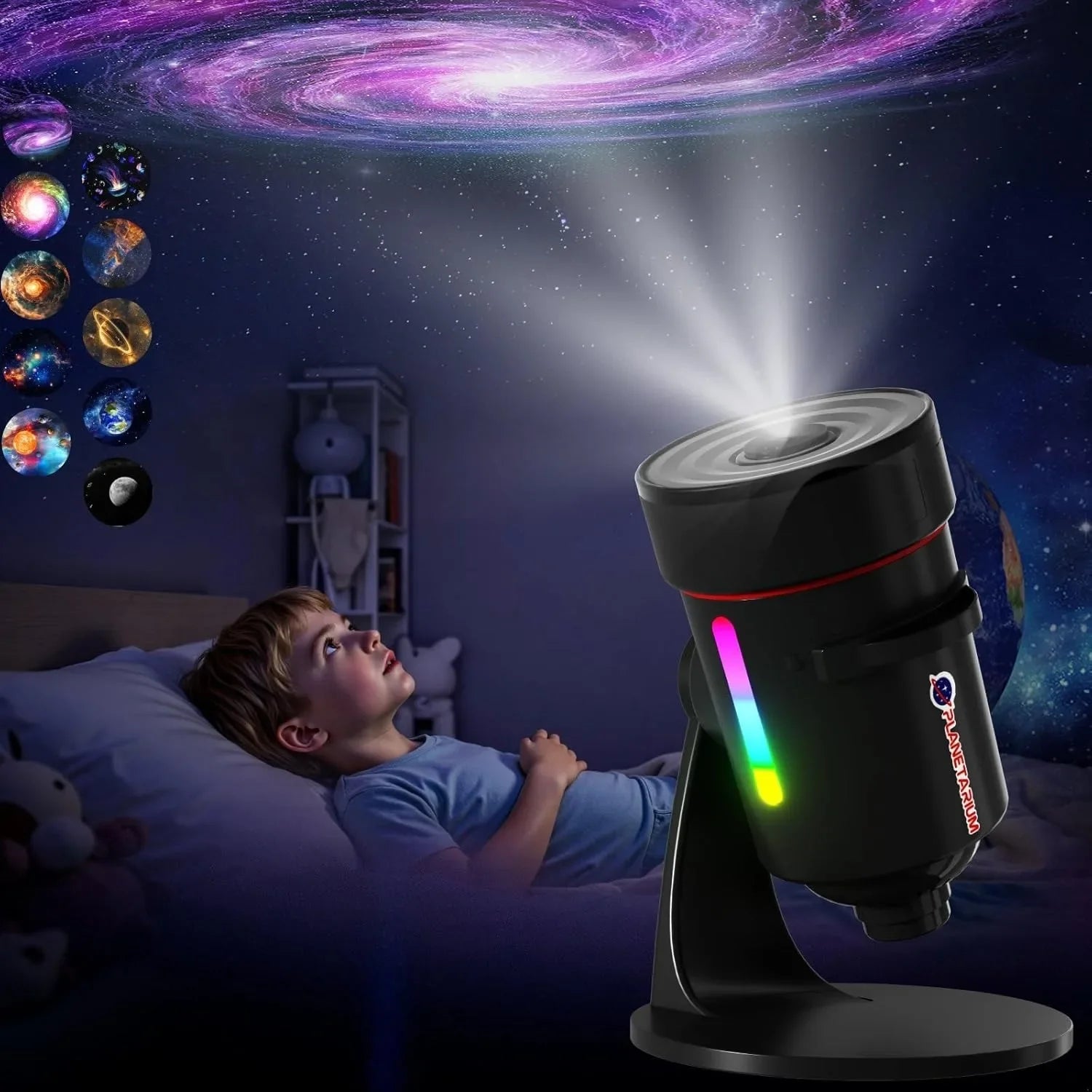 Galaxy Projector with 10 Slides Image Planetarium BedRoom Decor Lights 360° Rotation 1/2/4Timer off &8 LED Color Night Light Wattsspeed