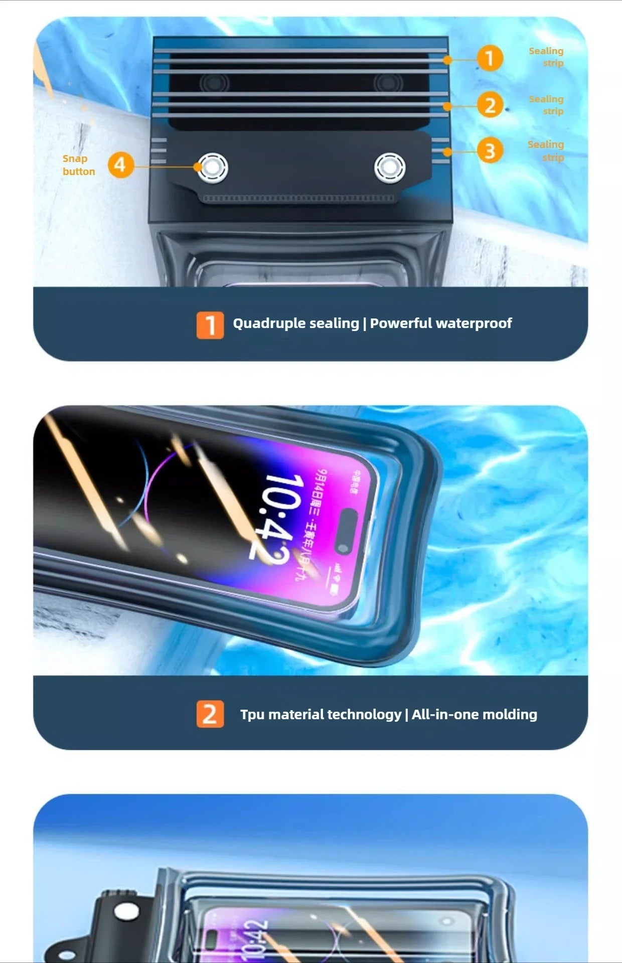Universal Waterproof Phone Bag With Lanyard, Touchscreen-sea