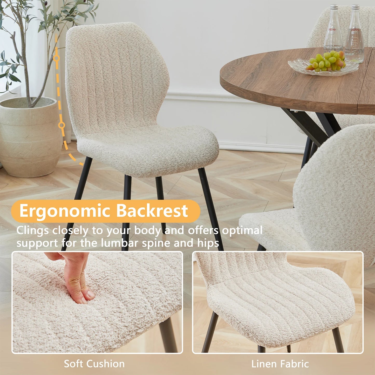 EGOONM Set of 2/4/6 Upholstered Padded Dining Chairs Linen Fabric Kitchen Chairs Metal Legs for Restaurant Cafe Home Room