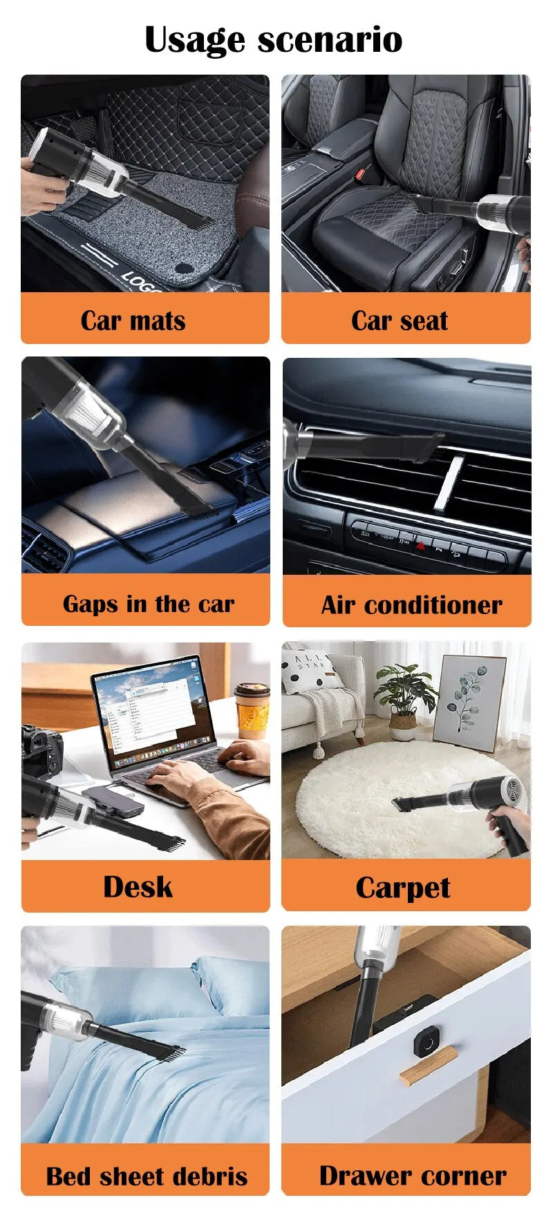 Wireless Car Vacuum Cleaner USB Charging 1200mah Smart Clean