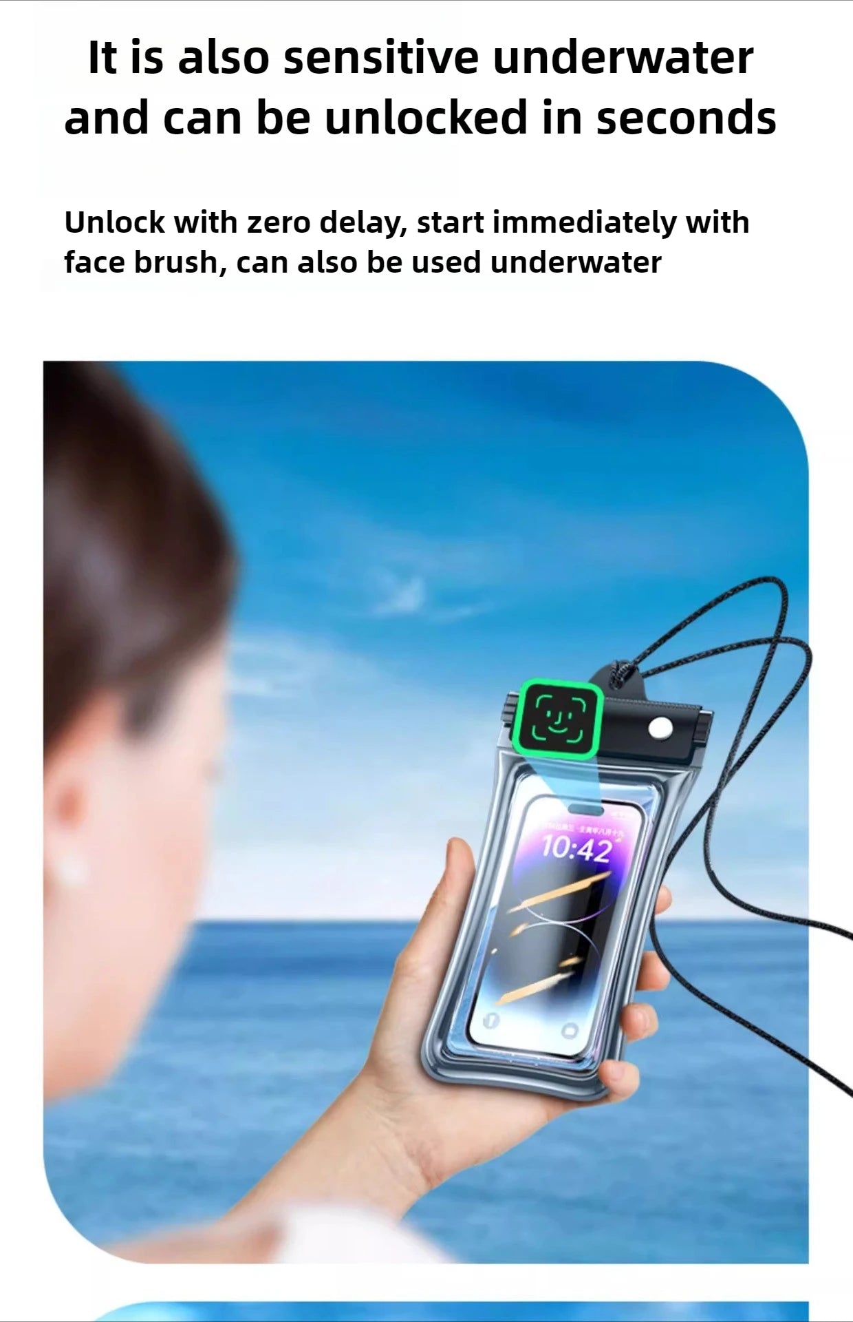 Universal Waterproof Phone Bag With Lanyard, Touchscreen-sea
