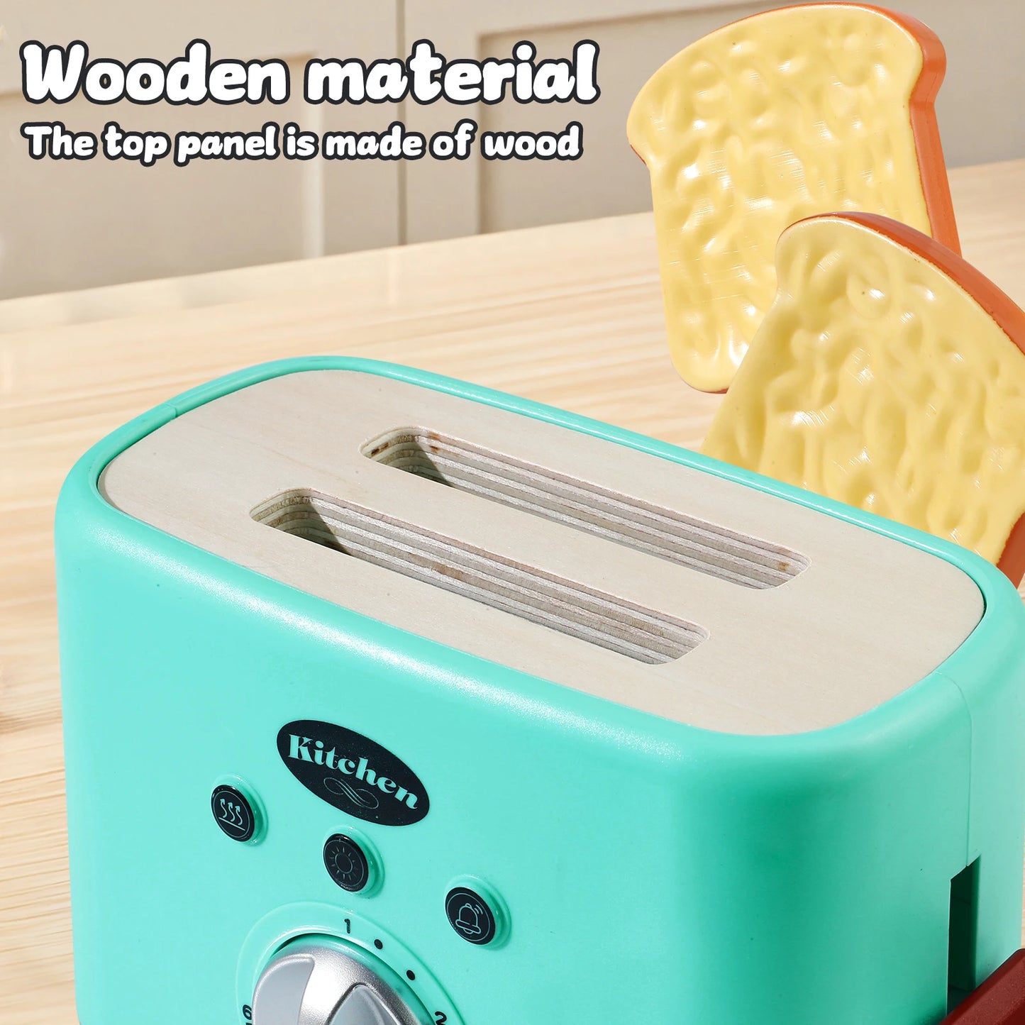 Wooden Toaster Toy, Kids Pretend Play Kitchen Toys Set, Breakfast Toy, For Boys and Girls, Back to school/Halloween/Christmas