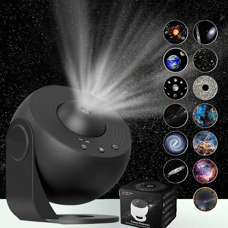 Galaxy Star Projector with 13 HD Film Slides 5W LED 6500K, 26.4m² Coverage Quiet Rotation Home Planetarium Night Light