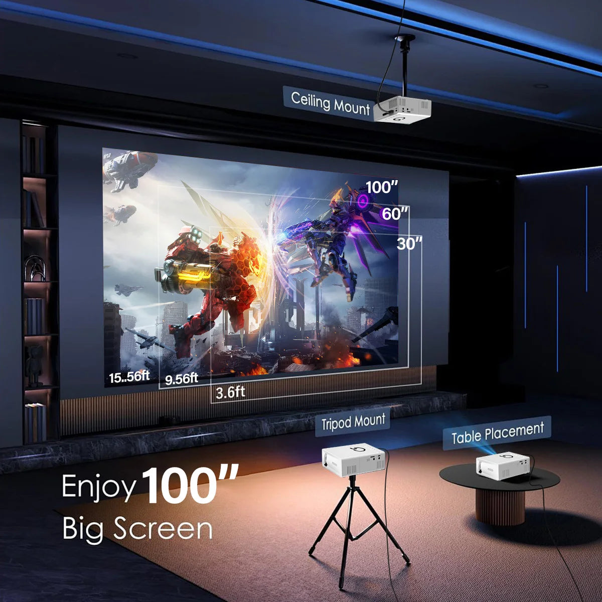 Tragbarer Projektor, LED-Heimkino-Projektor, Mini-Kino, Smart-TV, Beamer, unterstützt 1080P, Full HD, Filmwiedergabe
