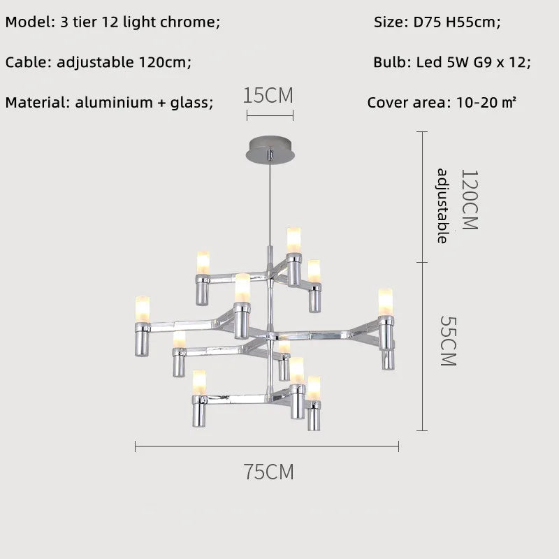 Crown Major Chandelier Nordic Tube Silver Chandelier Modern Led Art Designer Luxury Chandelier For Kitchen Hotel Big Chandelier