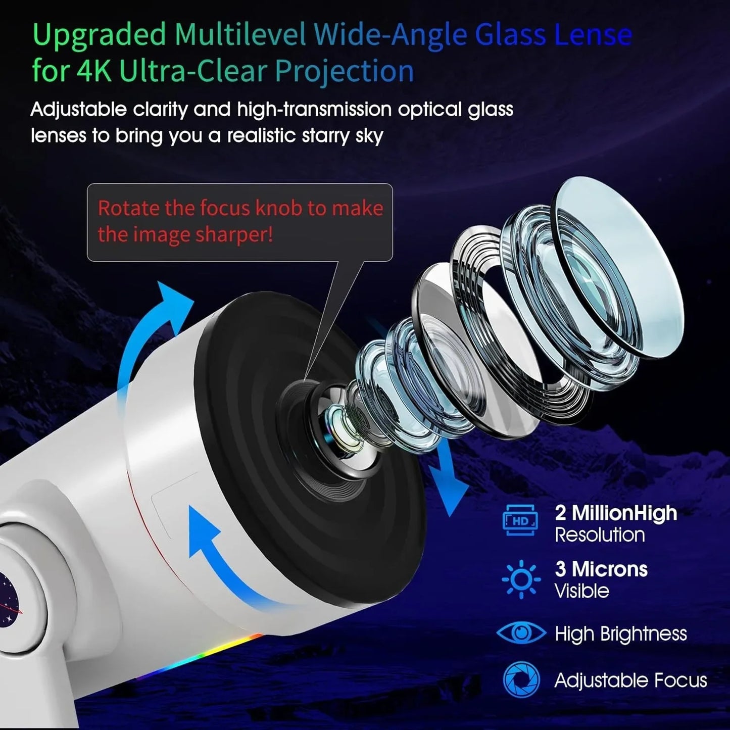 Galaxy Projector with 10 Slides Image Planetarium BedRoom Decor Lights 360° Rotation 1/2/4Timer off &8 LED Color Night Light Wattsspeed