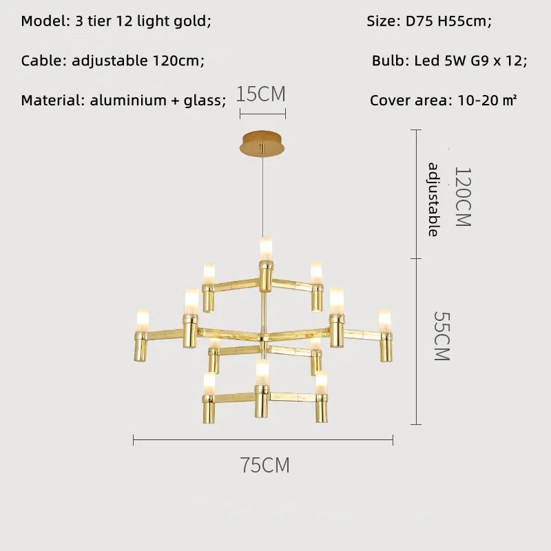 Crown Major Chandelier Nordic Tube Silver Chandelier Modern Led Art Designer Luxury Chandelier For Kitchen Hotel Big Chandelier