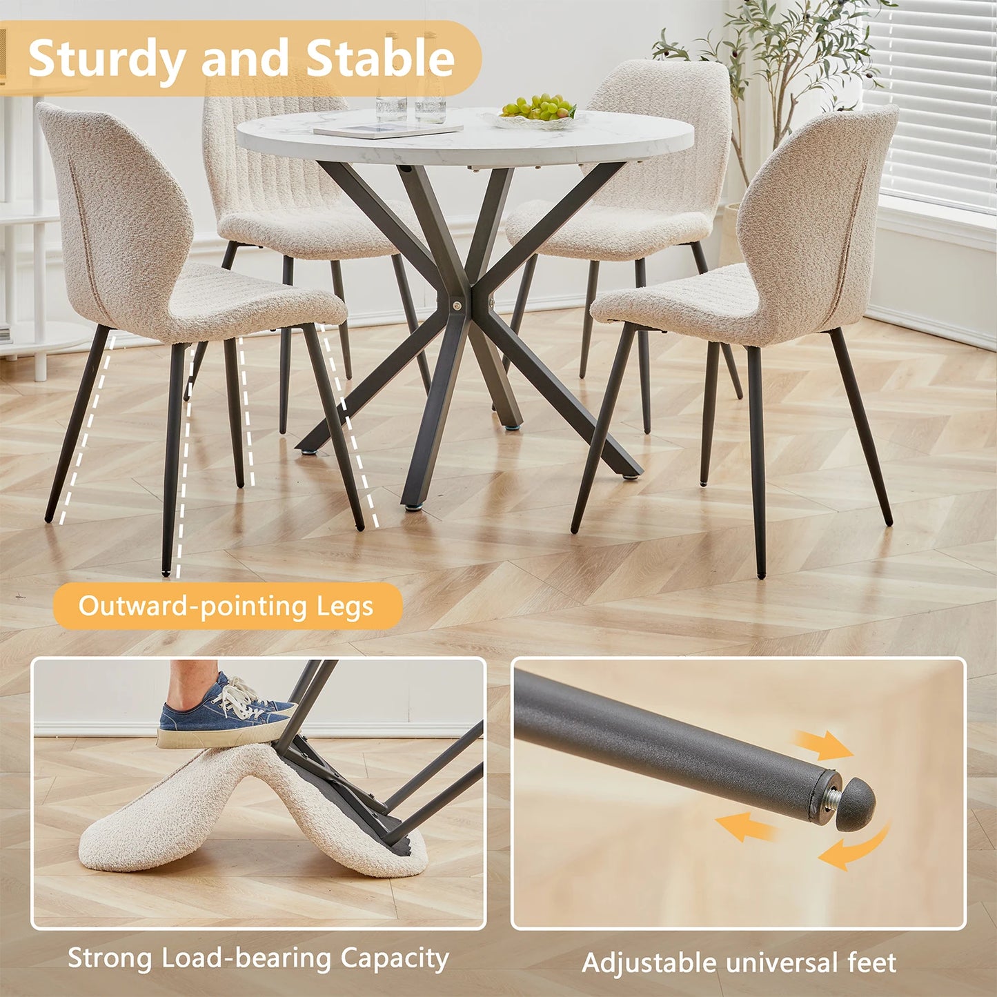 EGOONM Set of 2/4/6 Upholstered Padded Dining Chairs Linen Fabric Kitchen Chairs Metal Legs for Restaurant Cafe Home Room