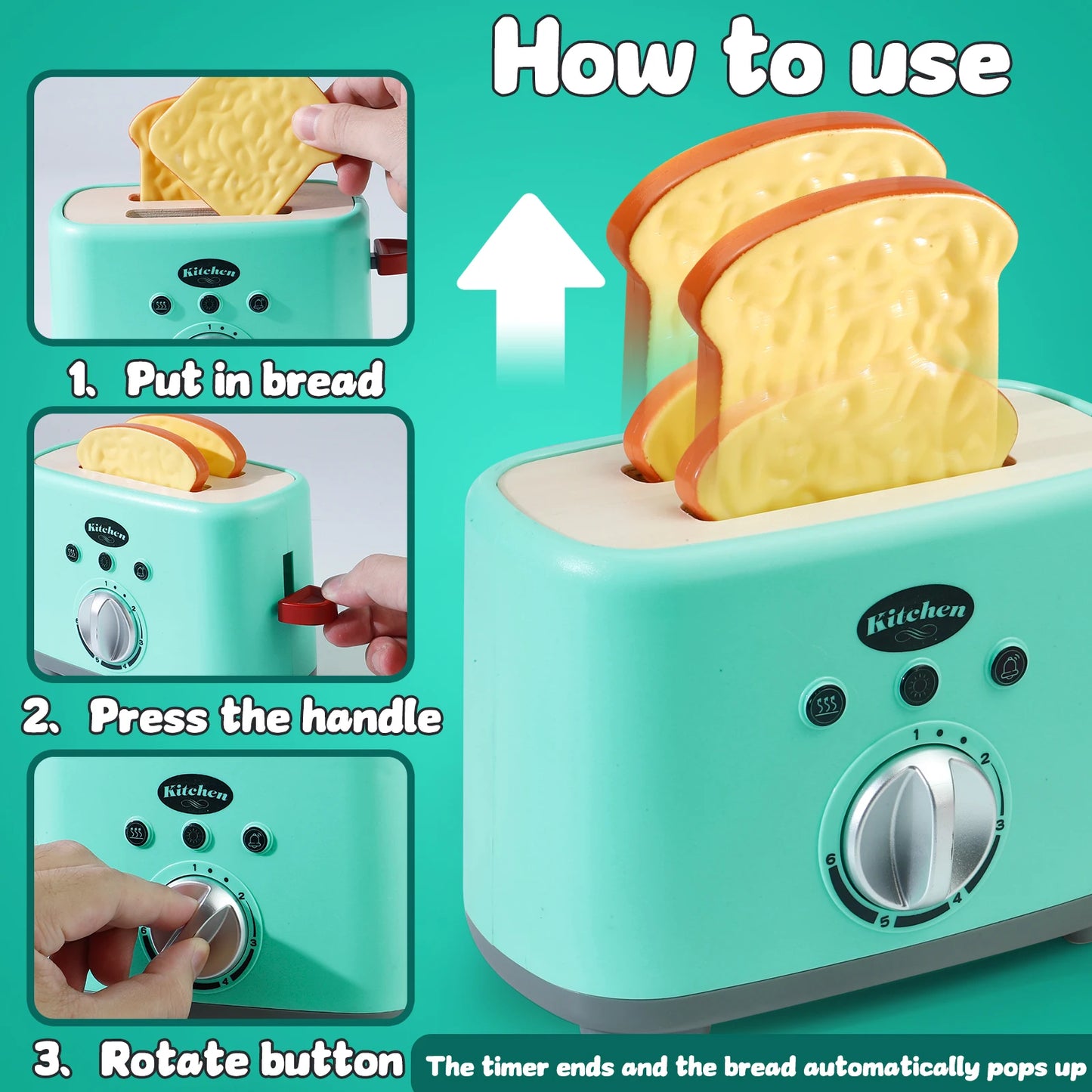 Wooden Toaster Toy, Kids Pretend Play Kitchen Toys Set, Breakfast Toy, For Boys and Girls, Back to school/Halloween/Christmas