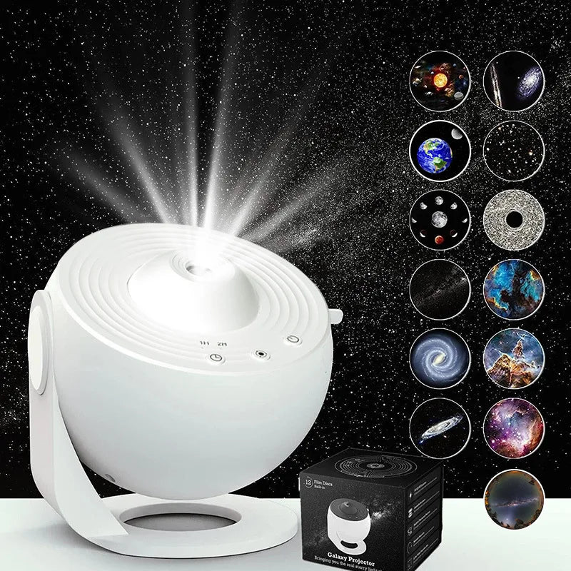 Galaxy Star Projector with 13 HD Film Slides 5W LED 6500K, 26.4m² Coverage Quiet Rotation Home Planetarium Night Light