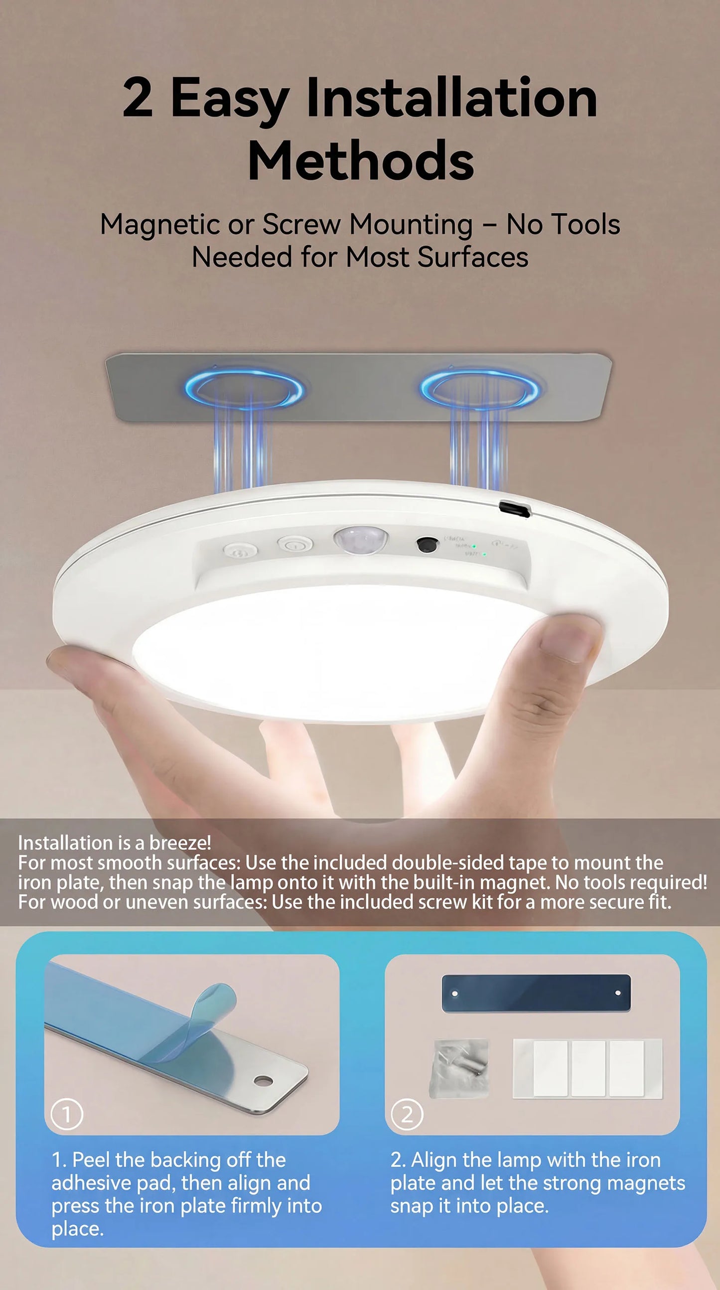 Motion Sensor Ceiling Light USB Type-c Rechargeable Magnetic