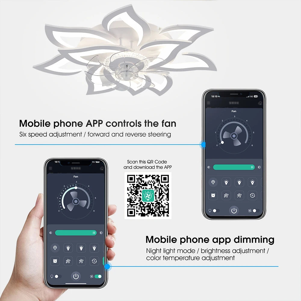 Smart Ceiling Fan with Lights Remote Control 6 Speeds Modern LED Fan Lamp Fixtures Kitchen Bedroom Household fan
