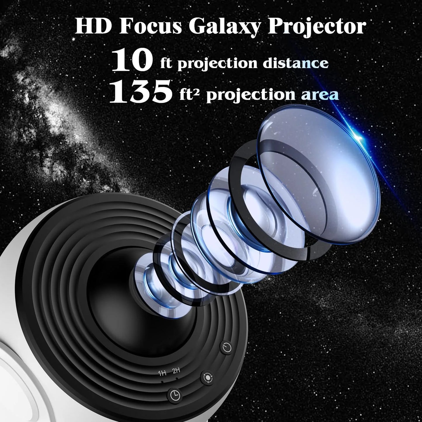 Galaxy Star Projector with 13 HD Film Slides 5W LED 6500K, 26.4m² Coverage Quiet Rotation Home Planetarium Night Light