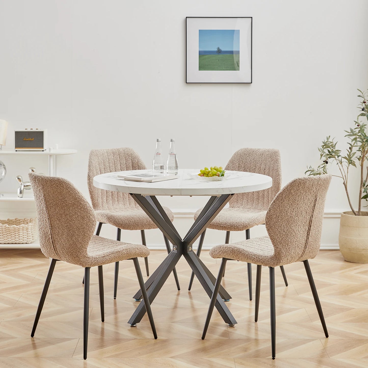 EGOONM Set of 2/4/6 Upholstered Padded Dining Chairs Linen Fabric Kitchen Chairs Metal Legs for Restaurant Cafe Home Room