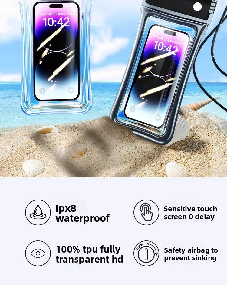 Universal Waterproof Phone Bag With Lanyard, Touchscreen-sea