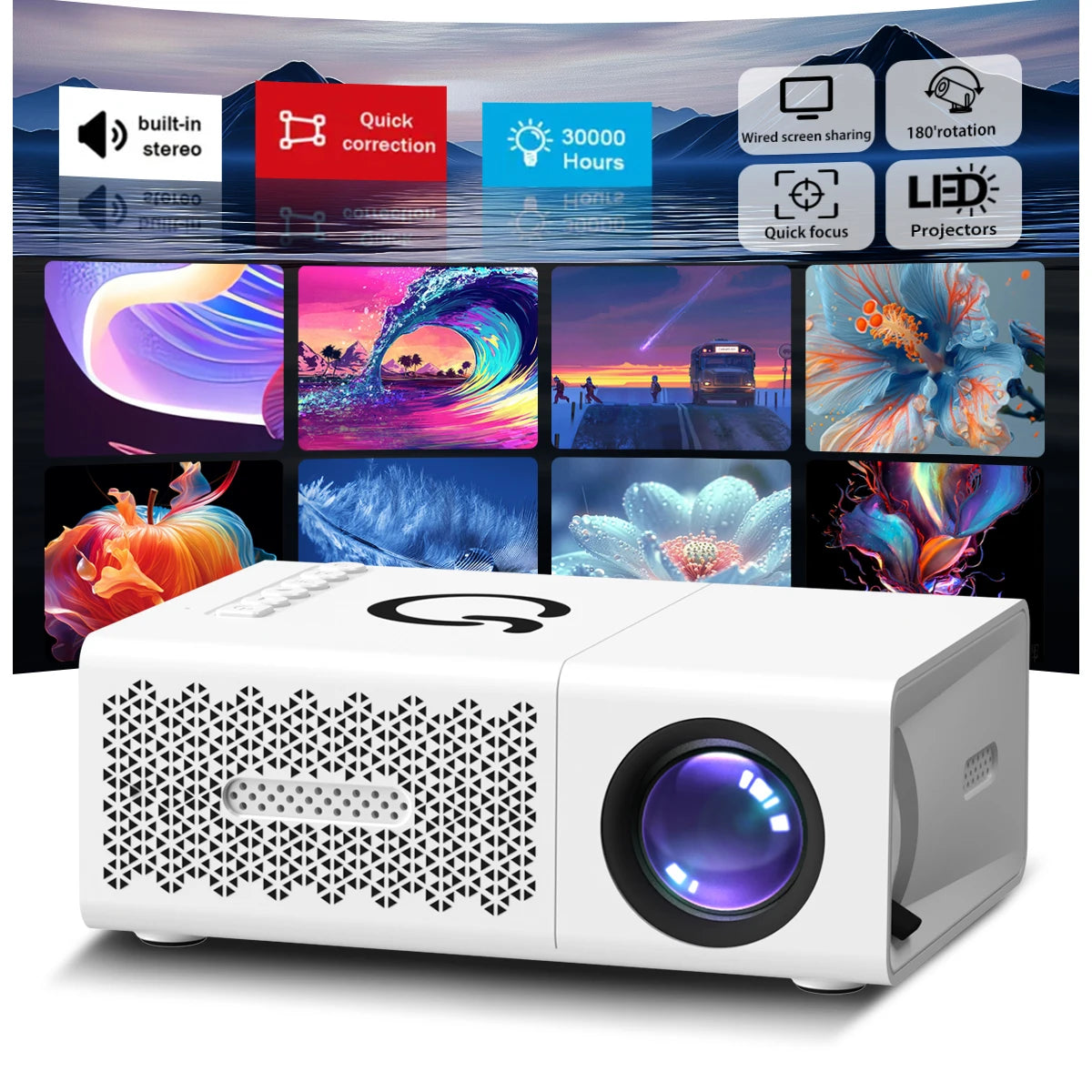 Tragbarer Projektor, LED-Heimkino-Projektor, Mini-Kino, Smart-TV, Beamer, unterstützt 1080P, Full HD, Filmwiedergabe