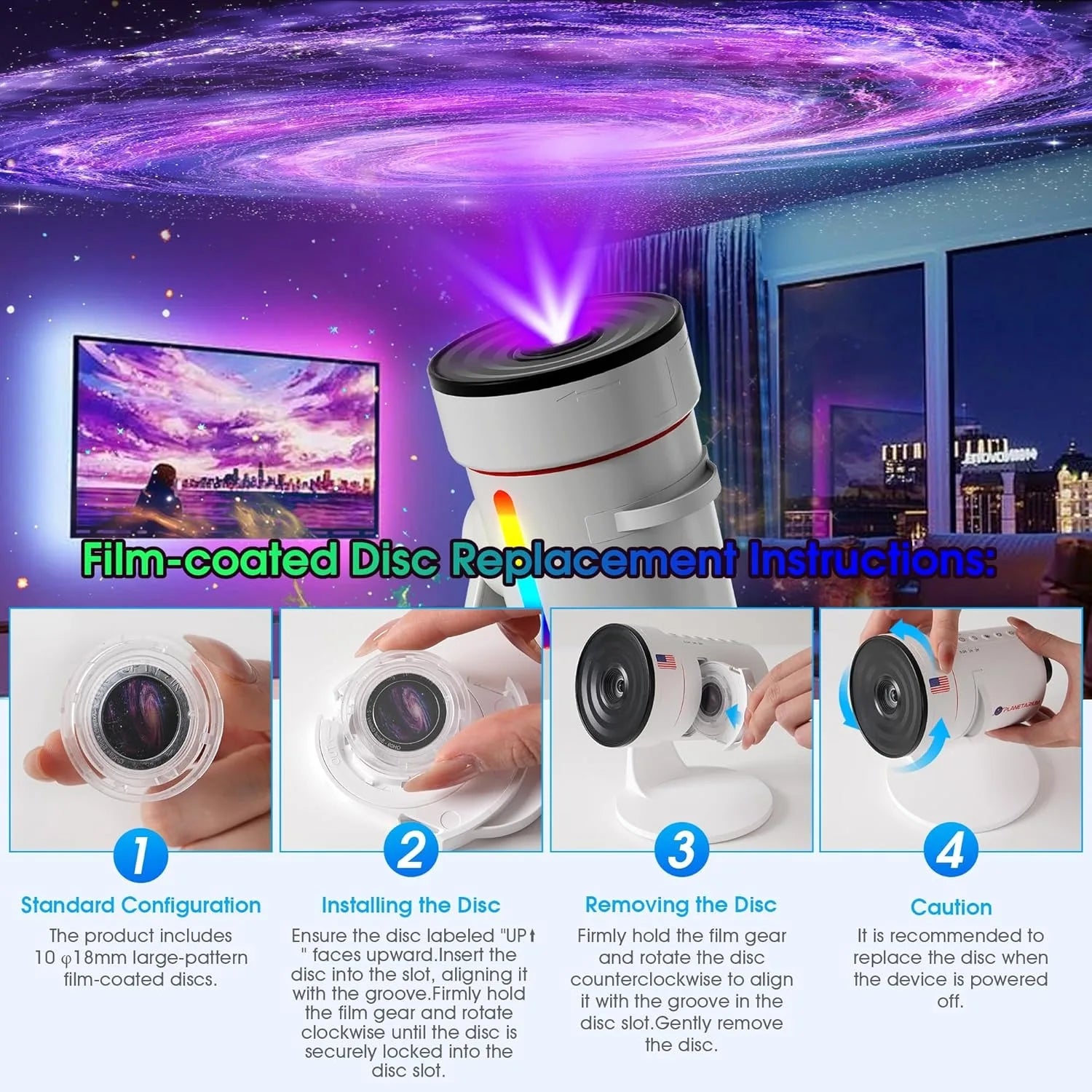 Galaxy Projector with 10 Slides Image Planetarium BedRoom Decor Lights 360° Rotation 1/2/4Timer off &8 LED Color Night Light Wattsspeed
