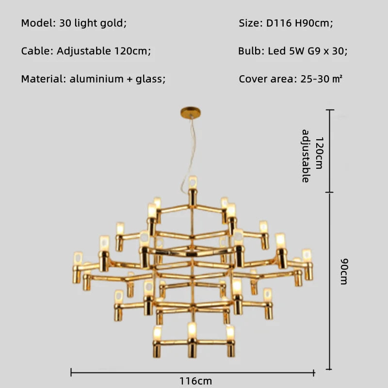 Crown Major Chandelier Nordic Tube Silver Chandelier Modern Led Art Designer Luxury Chandelier For Kitchen Hotel Big Chandelier