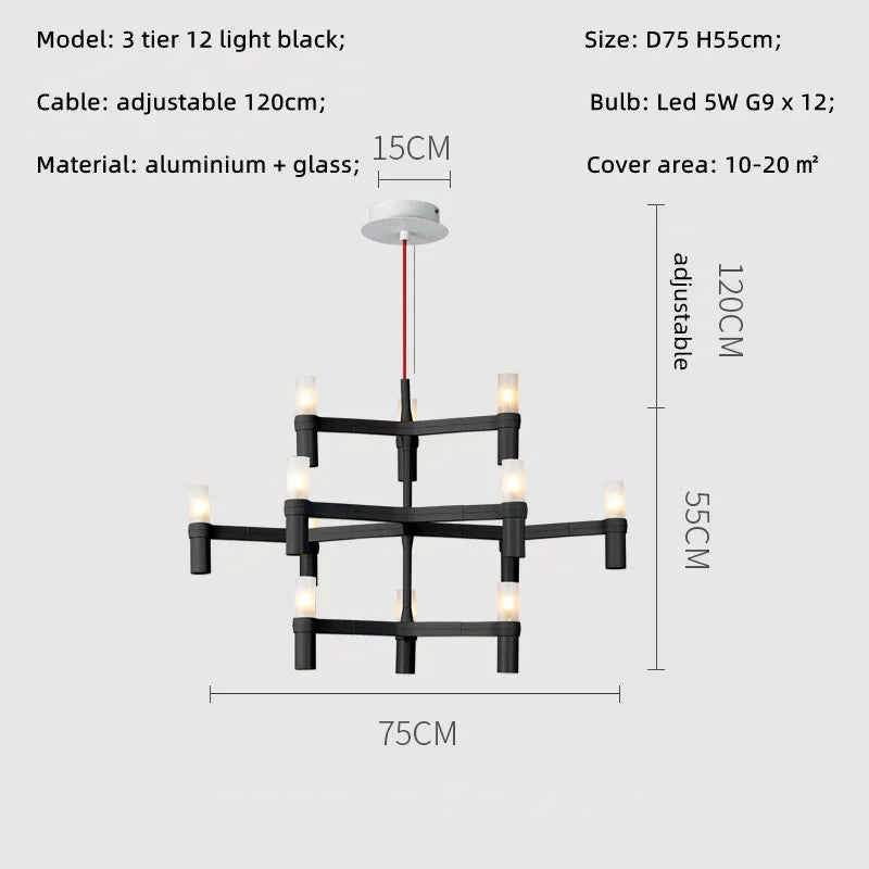 Crown Major Chandelier Nordic Tube Silver Chandelier Modern Led Art Designer Luxury Chandelier For Kitchen Hotel Big Chandelier