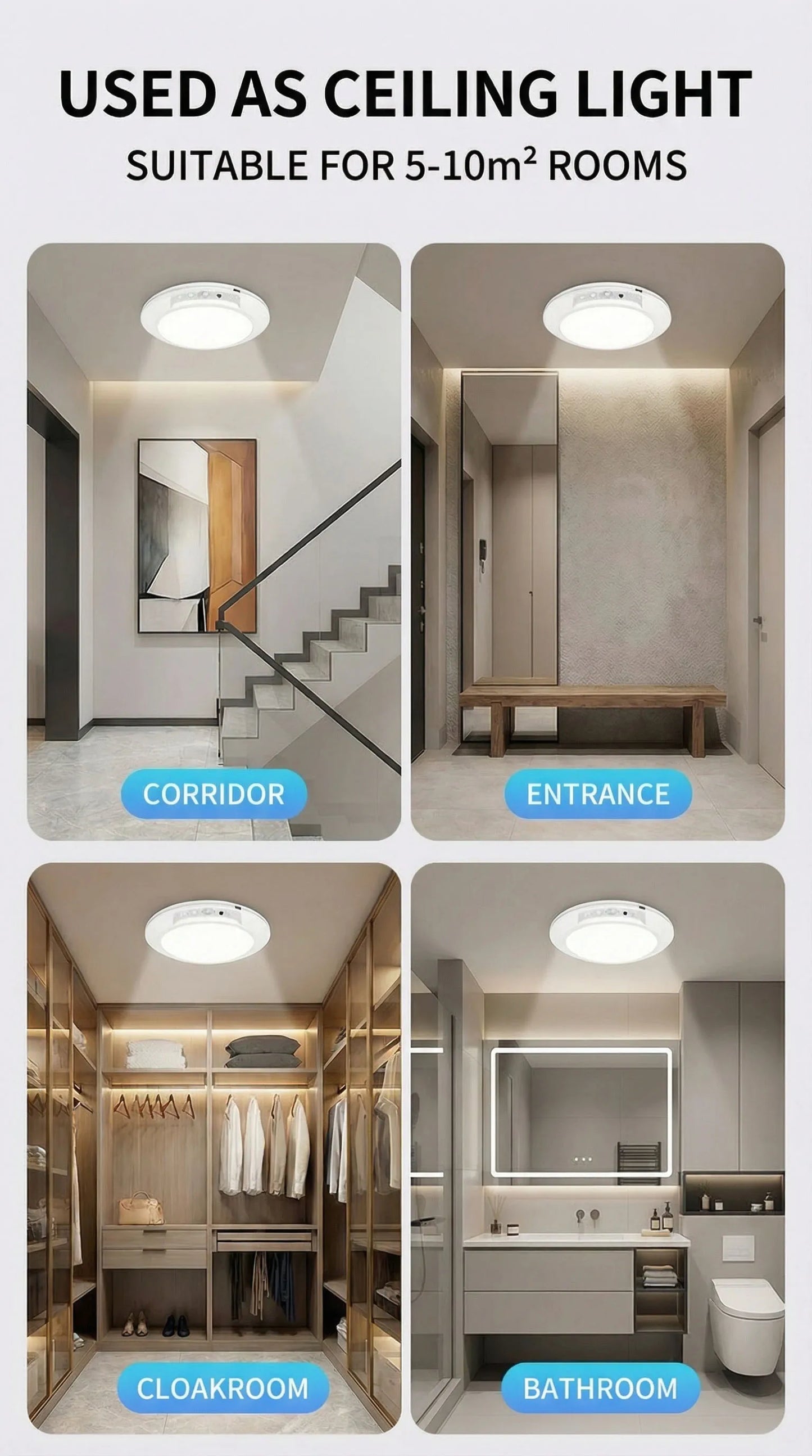 Motion Sensor Ceiling Light USB Type-c Rechargeable Magnetic