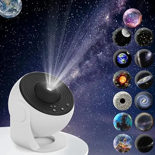 Galaxy Star Projector with 13 HD Film Slides 5W LED 6500K, 26.4m² Coverage Quiet Rotation Home Planetarium Night Light
