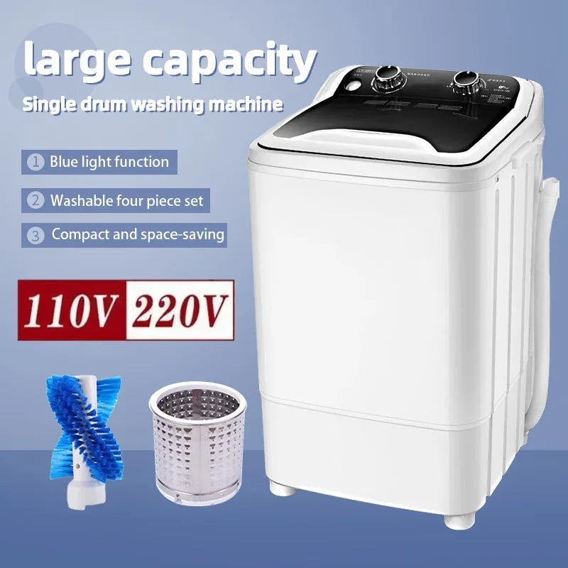 Home 7.5L large bucket 3-in-1 washing machine semi-automatic, stainless steel drainage basket, can wash underwear, socks, shoes