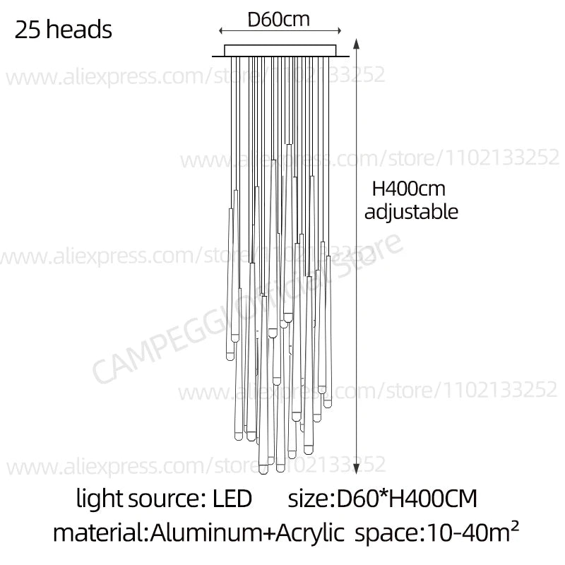 Conical Long Chandelier LED Nordic Chandelier Designer Modern Chandelier Interior Decoration Lighting High-Rise Long Chandelier