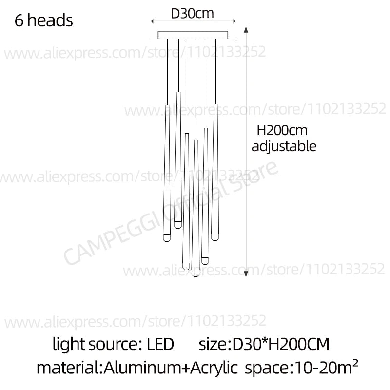 Conical Long Chandelier LED Nordic Chandelier Designer Modern Chandelier Interior Decoration Lighting High-Rise Long Chandelier