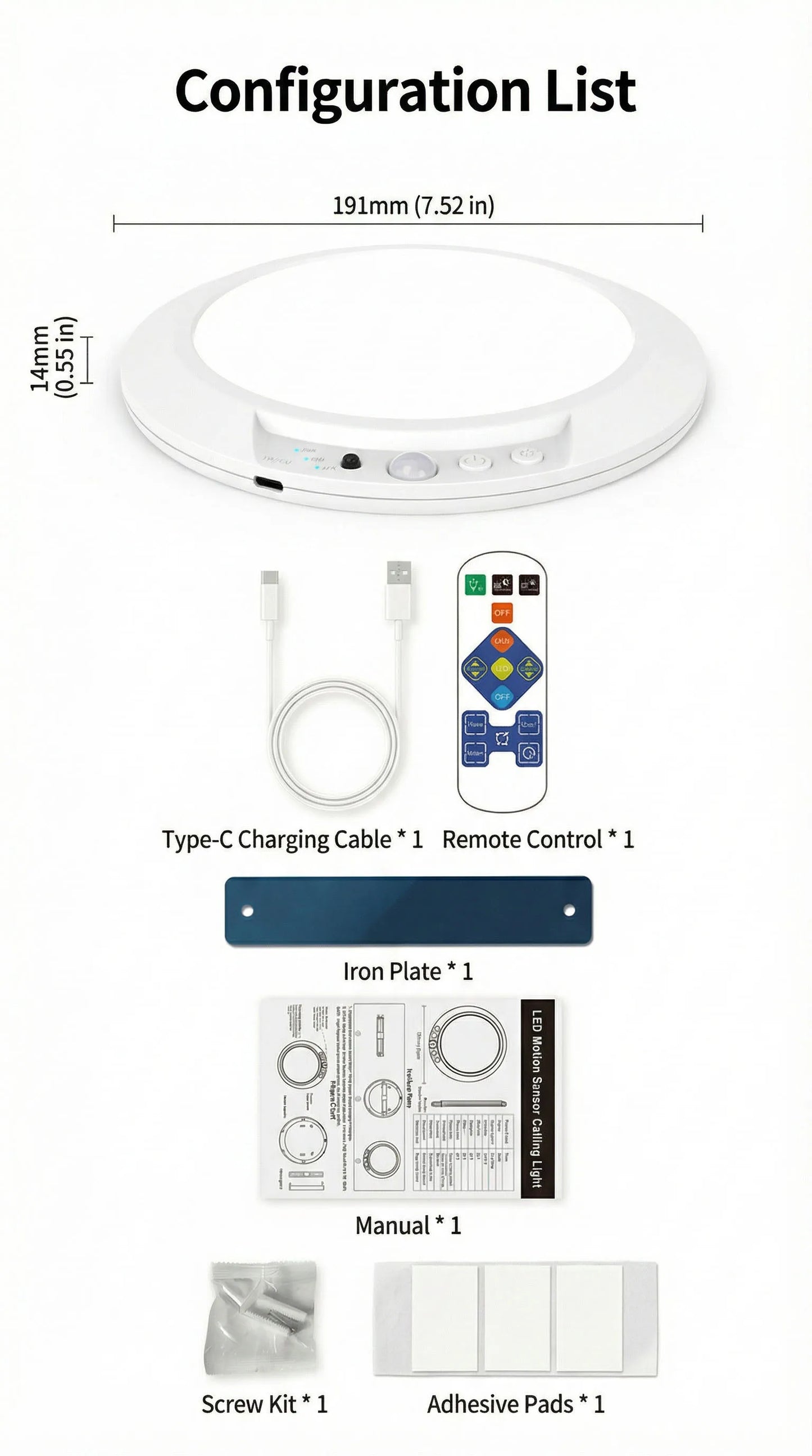 Motion Sensor Ceiling Light USB Type-c Rechargeable Magnetic